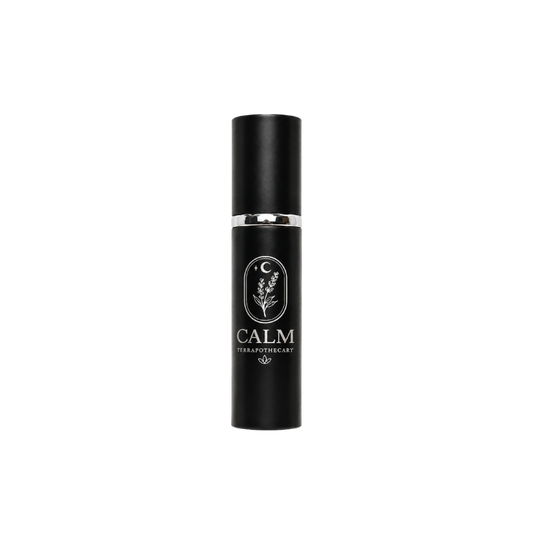 Calm essential oil blend in a 10 ml spray bottle crafted with pure essential oils to promote relaxation and a peaceful atmosphere.
