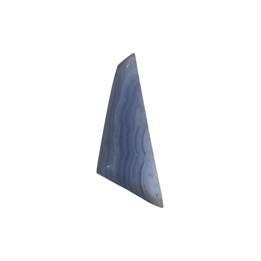 Genuine African Blue Lace Agate cabochon with calming blue hues, delicate white banding, and a polished finish for custom jewelry.