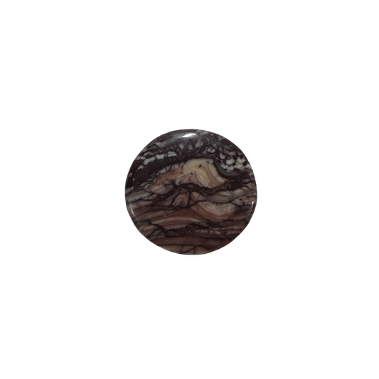 Natural Picasso Jasper cabochon featuring distinctive black, gray, cream, and tan line patterns, polished for jewelry making and wire wrapping.