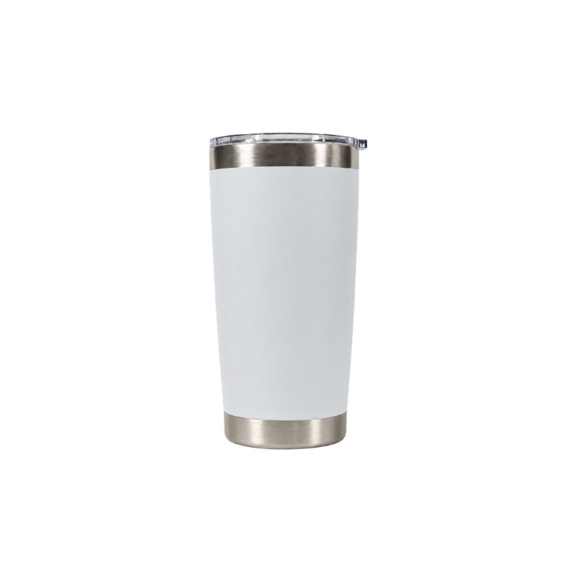 Personalized white stainless steel tumbler with custom laser engraving, designed for hot and cold beverages and thoughtful personalized gifts.