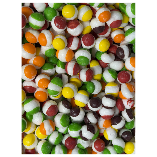 Jar of Alien Crunch freeze-dried candy with colorful crispy fruit-flavored pieces for a fun and crunchy treat
