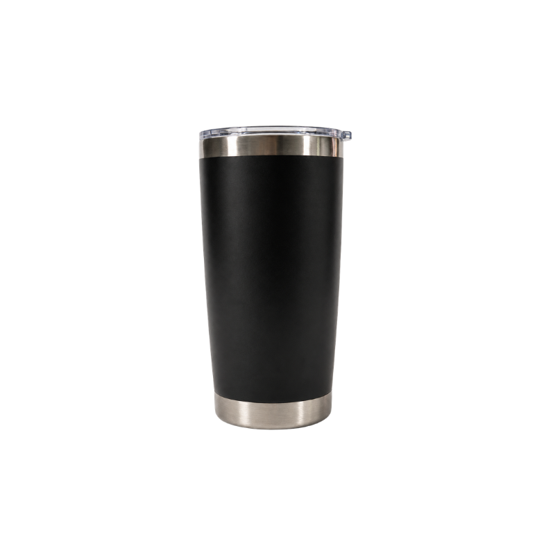Personalized black stainless steel tumbler with custom laser engraving, perfect for everyday use, business gifts, and personalized keepsakes.