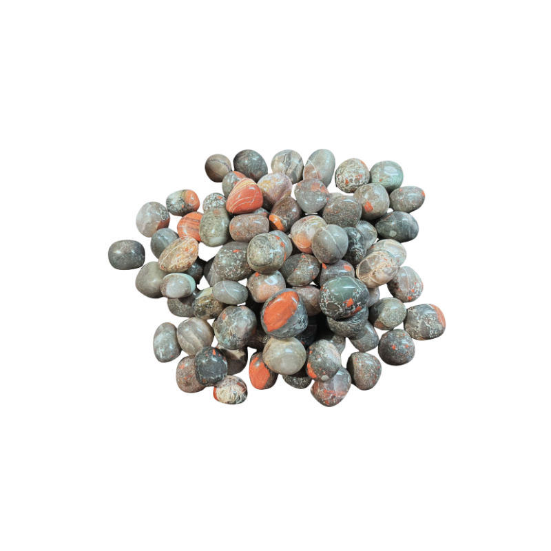 Natural Bloodstone tumbled stones with deep green coloring and earthy red and brown markings