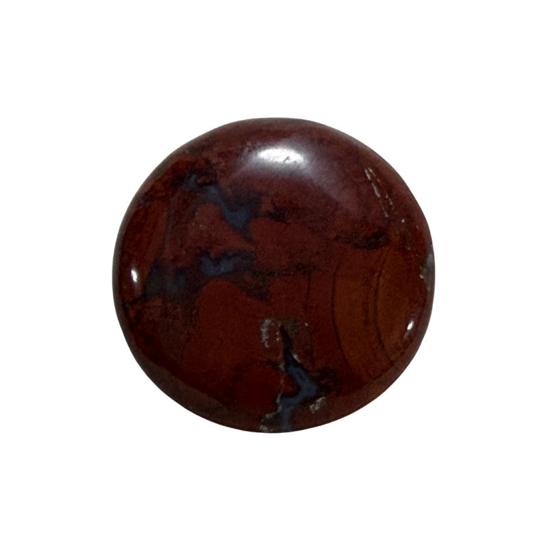 Genuine Brecciated Jasper cabochon with distinctive natural color variations and a glossy polished surface.