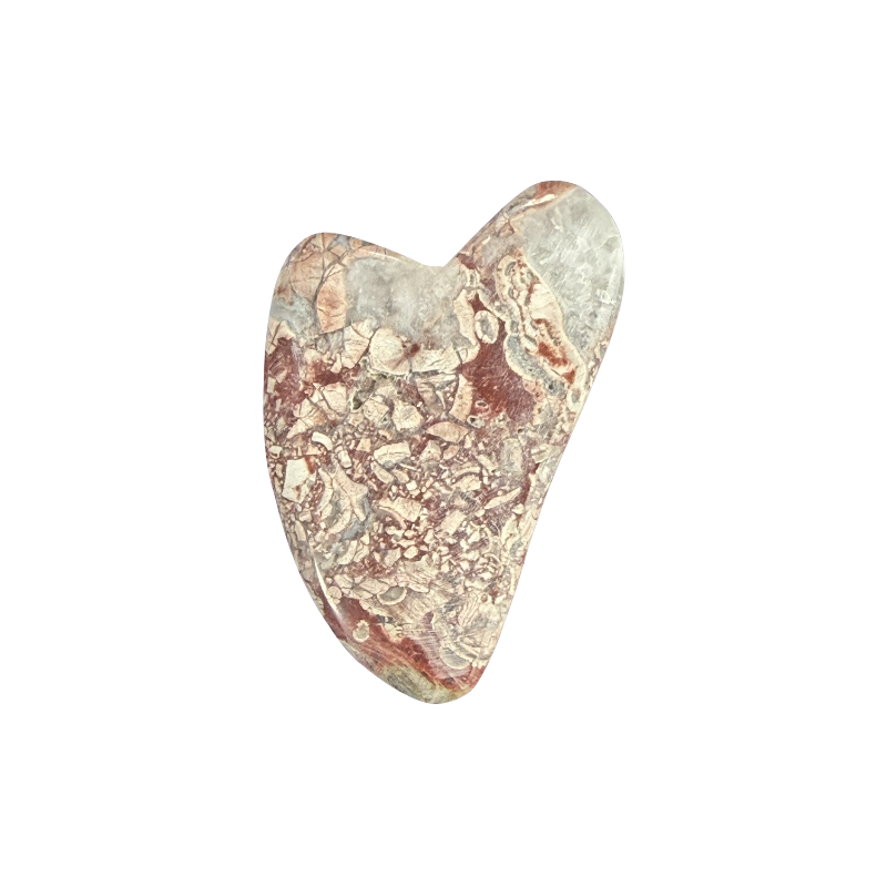 Polished Brecciated Jasper heart-shaped massage stone featuring natural red, brown, and gray patterns.