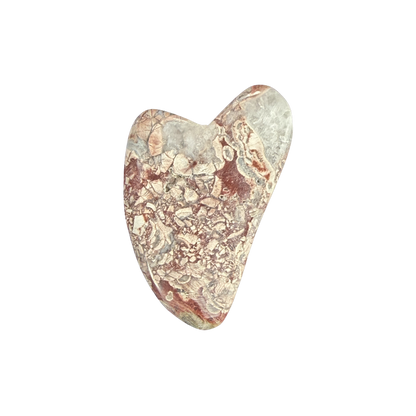 Polished Brecciated Jasper heart-shaped massage stone featuring natural red, brown, and gray patterns.