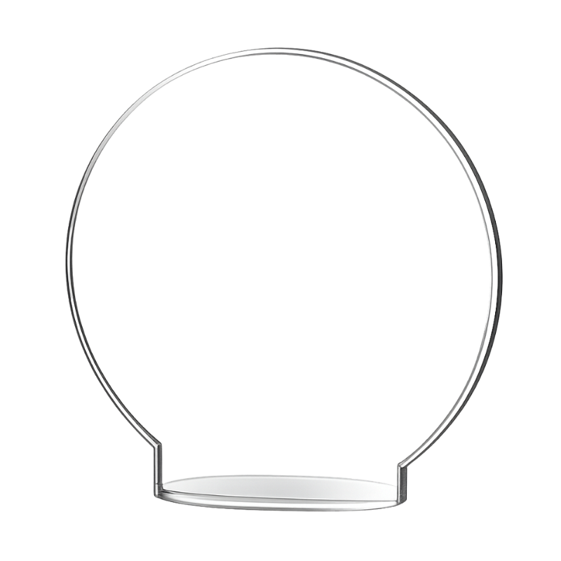 Personalized round engraved acrylic award displayed on an illuminated LED base, creating a unique keepsake for awards, celebrations, and memorable gifts.