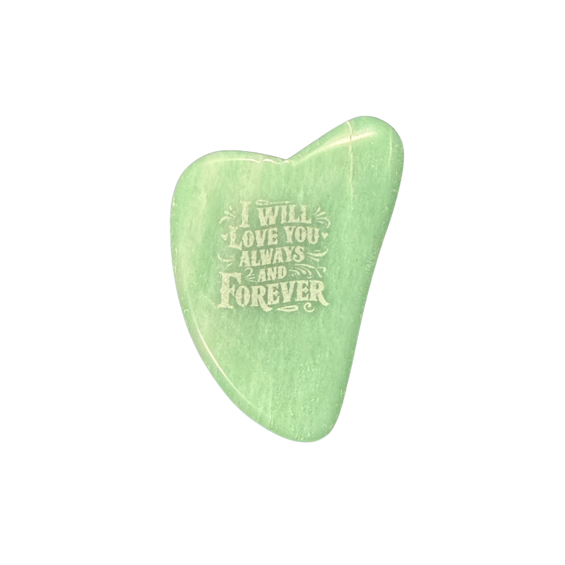 Engraved Green Aventurine heart-shaped massage stone featuring the message "I Love You Always and Forever," polished as a meaningful crystal keepsake and gift.