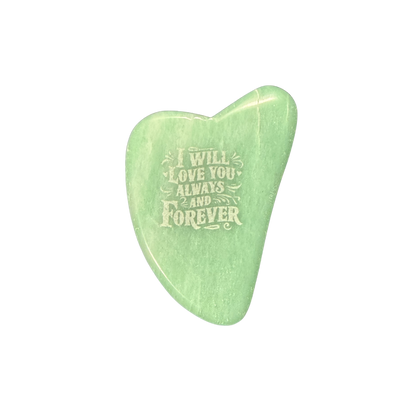 Engraved Green Aventurine heart-shaped massage stone featuring the message "I Love You Always and Forever," polished as a meaningful crystal keepsake and gift.