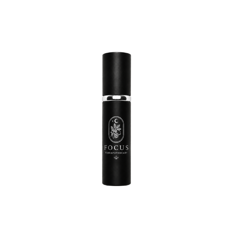Focus essential oil blend in a 10 ml spray bottle crafted with pure essential oils to support concentration, clarity, and mental focus.