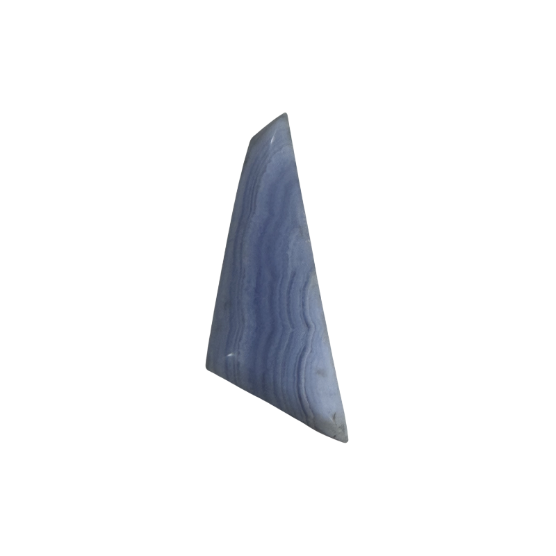 Genuine African Blue Lace Agate cabochon with calming blue hues, delicate white banding, and a polished finish for custom jewelry.