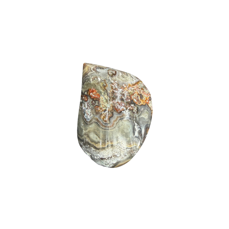 Genuine polished Crazy Lace Agate cabochon with distinctive natural patterns for handcrafted jewelry projects.