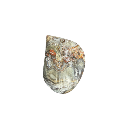 Genuine polished Crazy Lace Agate cabochon with distinctive natural patterns for handcrafted jewelry projects.