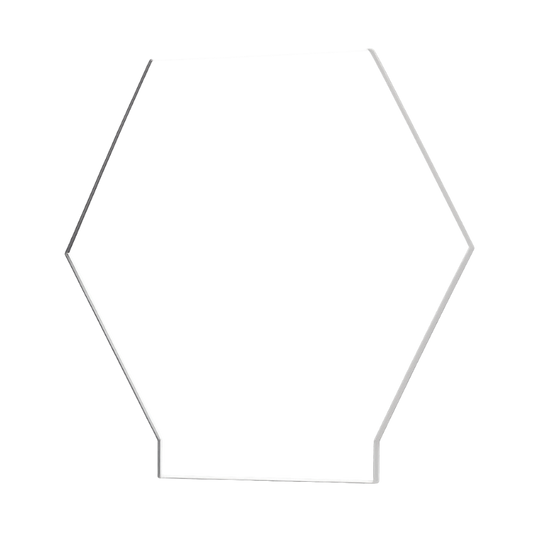 Personalized Hexagon-shaped engraved acrylic award displayed on an illuminated LED base, custom created for business recognition, achievements, and special occasions.