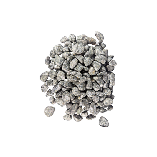 Natural Indigo Gabbro tumbled stones with black, charcoal gray, silver, and deep violet coloring