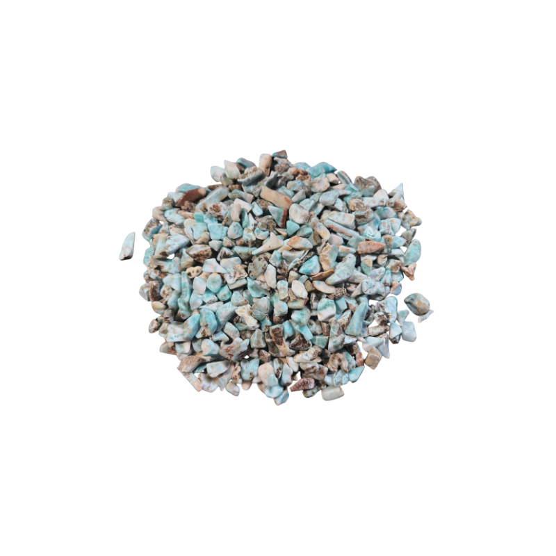 Natural small Larimar stone pieces in pale Caribbean blue, white, cream, and brown matrix tones