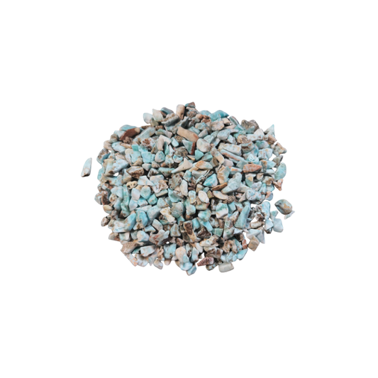 Natural small Larimar stone pieces in pale Caribbean blue, white, cream, and brown matrix tones
