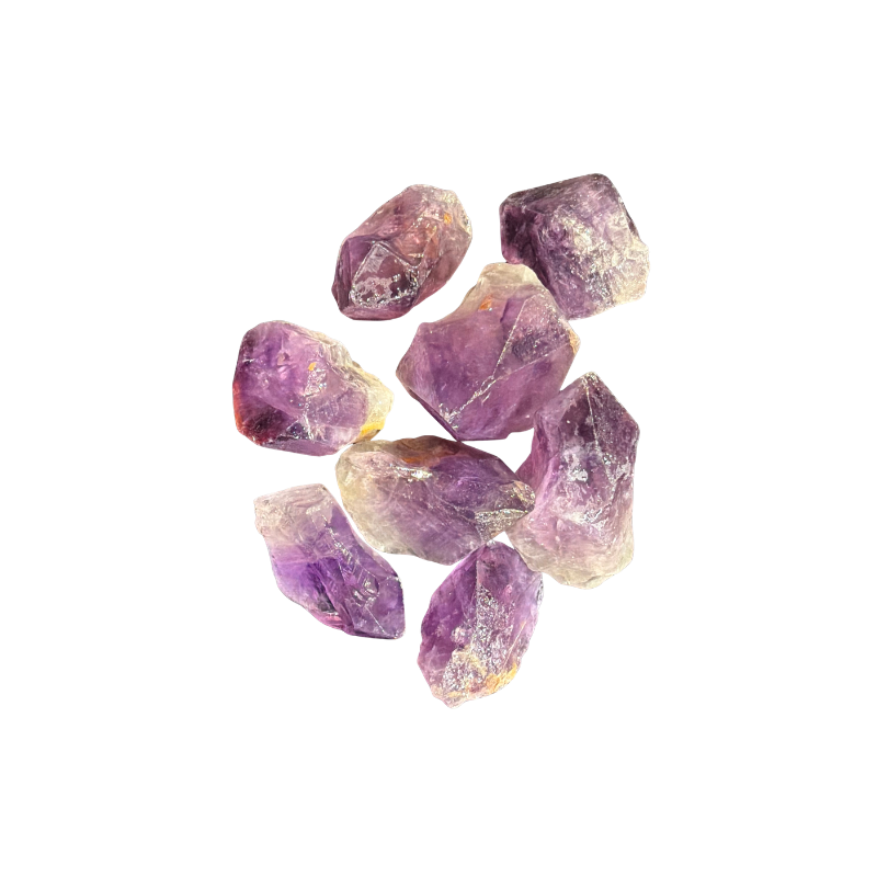 Natural Amethyst crystal points with violet, lavender, and deep purple mineral formations