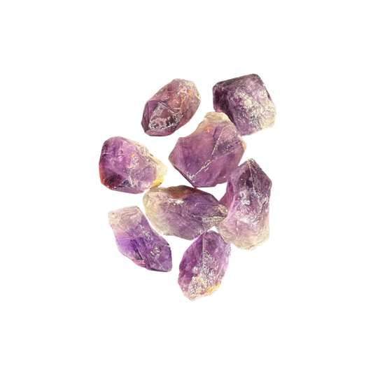 Natural Amethyst crystal points with violet, lavender, and deep purple mineral formations