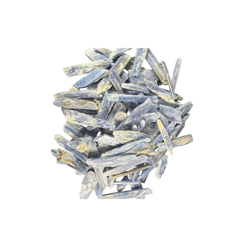 Natural blue Kyanite stone pieces with denim blue, indigo, and silvery gray blade-like mineral textures