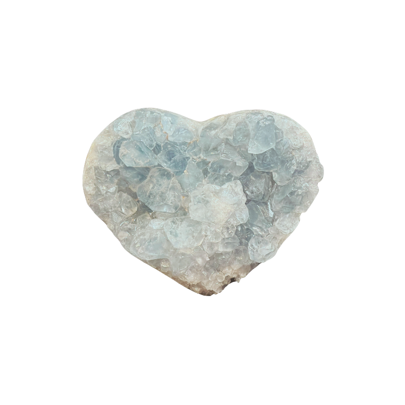 Natural pale blue Celestite geode with sparkling crystal formations and rounded mineral base