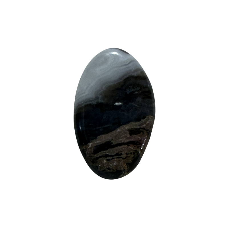 Natural Chalcedony Agate Cabochon front view with cream, brown, gray, and white natural banding
