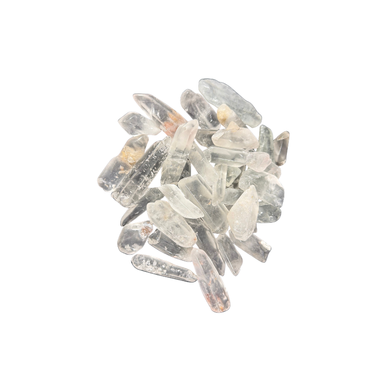 Natural Clear Quartz crystal points with transparent, translucent, and cloudy white mineral formations