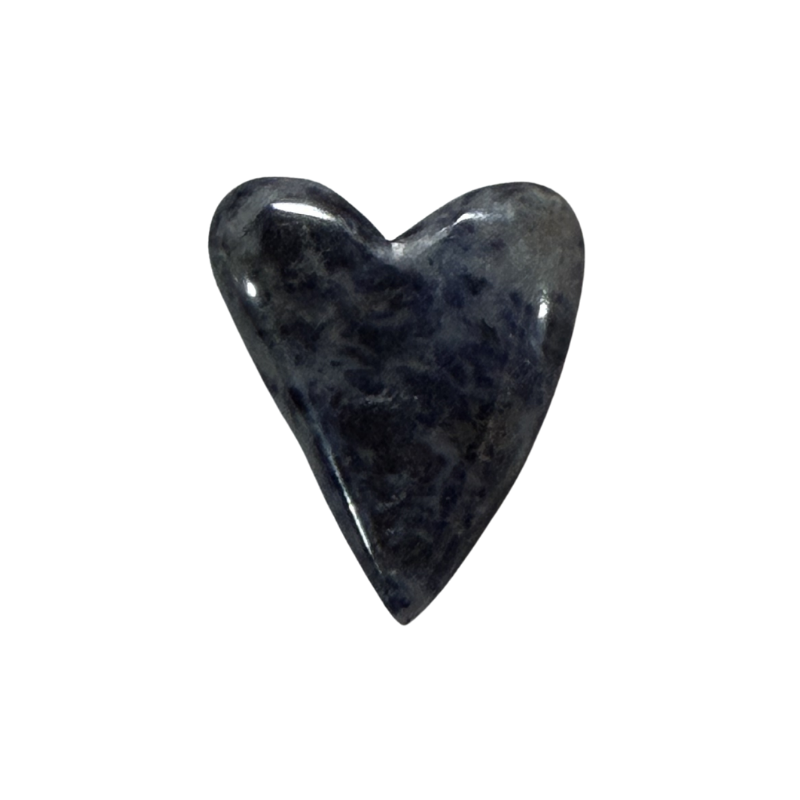 Natural Sodalite cabochon heart featuring rich royal blue and white patterns, polished for jewelry making, wire wrapping, and bezel settings.