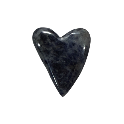 Natural Sodalite cabochon heart featuring rich royal blue and white patterns, polished for jewelry making, wire wrapping, and bezel settings.