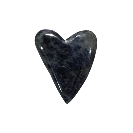Natural Sodalite cabochon heart featuring rich royal blue and white patterns, polished for jewelry making, wire wrapping, and bezel settings.