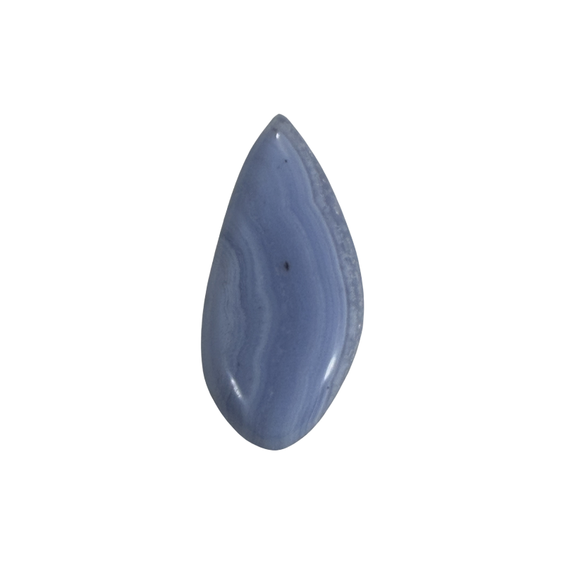 One-of-a-kind polished African Blue Lace Agate cabochon showcasing unique blue and white natural banding.