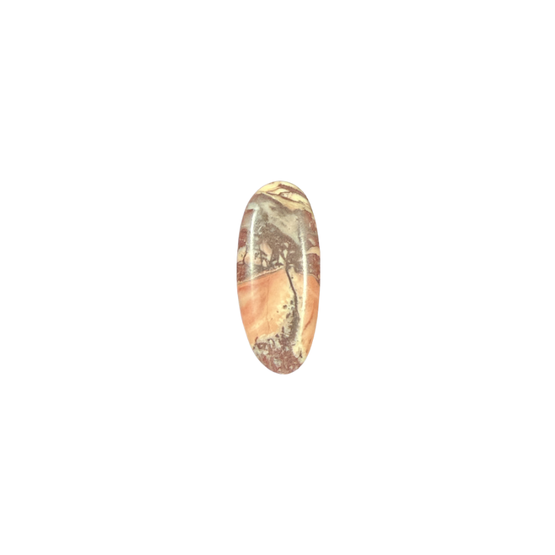 One-of-a-kind polished Picasso Jasper cabochon showcasing dramatic natural line patterns in earthy gray, black, and cream tones.