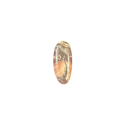 One-of-a-kind polished Picasso Jasper cabochon showcasing dramatic natural line patterns in earthy gray, black, and cream tones.