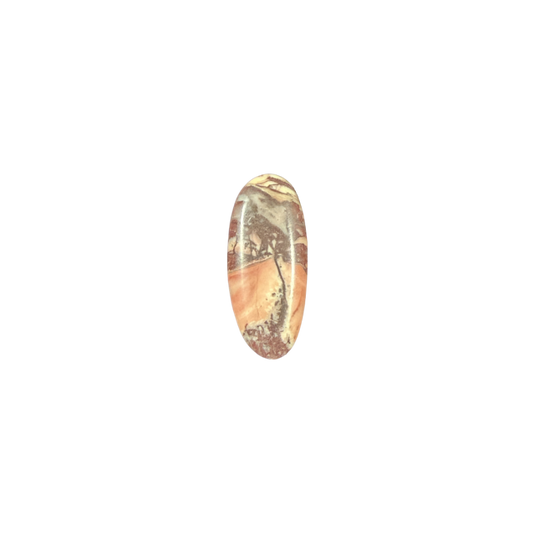 One-of-a-kind polished Picasso Jasper cabochon showcasing dramatic natural line patterns in earthy gray, black, and cream tones.
