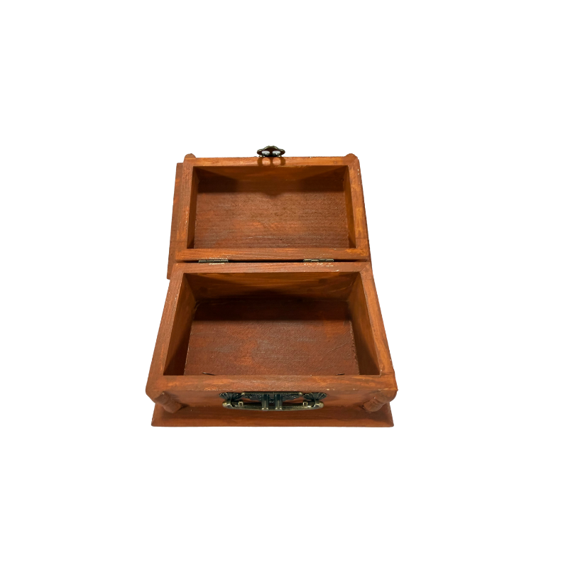 Open wooden treasure box showing the interior space available for natural stones, crystals and custom engraving