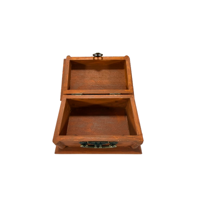 Open wooden treasure box showing the interior space available for natural stones, crystals and custom engraving