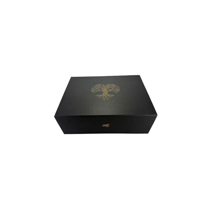 Personalized luxury black gift box engraved with a custom name or initials