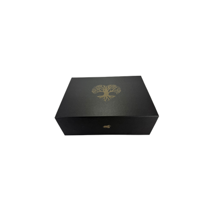 Personalized luxury black gift box engraved with a custom name or initials