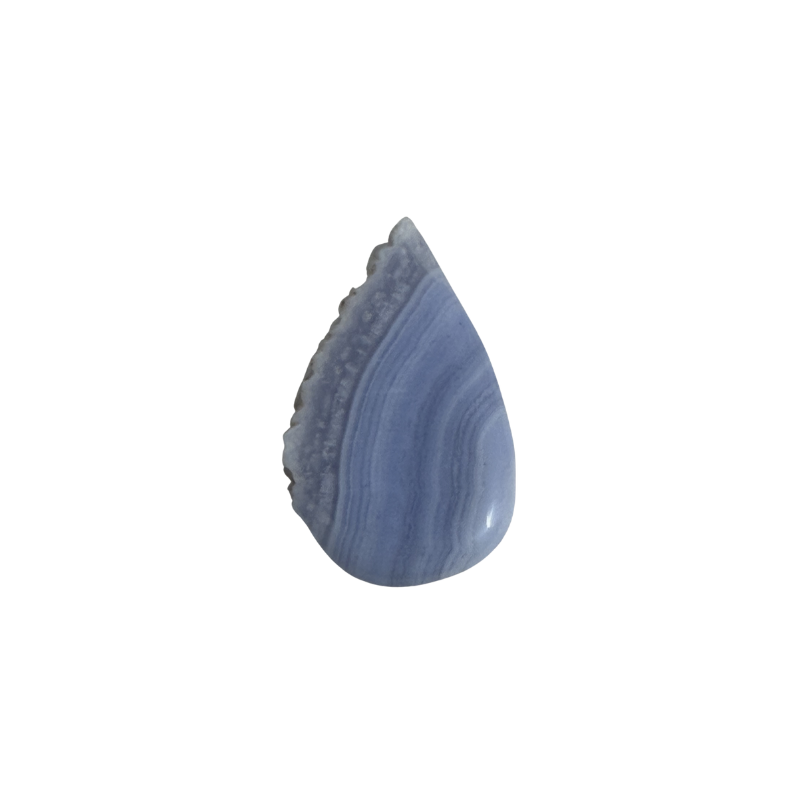 Premium African Blue Lace Agate cabochon displaying soothing blue colors, intricate natural patterns, and a glossy polish.