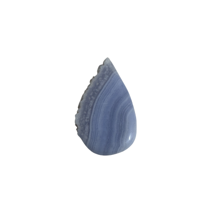Premium African Blue Lace Agate cabochon displaying soothing blue colors, intricate natural patterns, and a glossy polish.