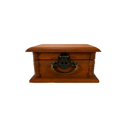 Raw sienna wooden treasure box with vintage metal hardware, customizable with engraving and individually selected stones
