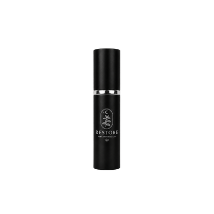 Restore essential oil blend in a 10 ml spray bottle made with pure essential oils to encourage balance, renewal, and everyday wellness.