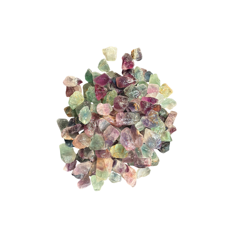 Natural rough Rainbow Fluorite pieces with purple, green, clear, and multicolored crystal formation