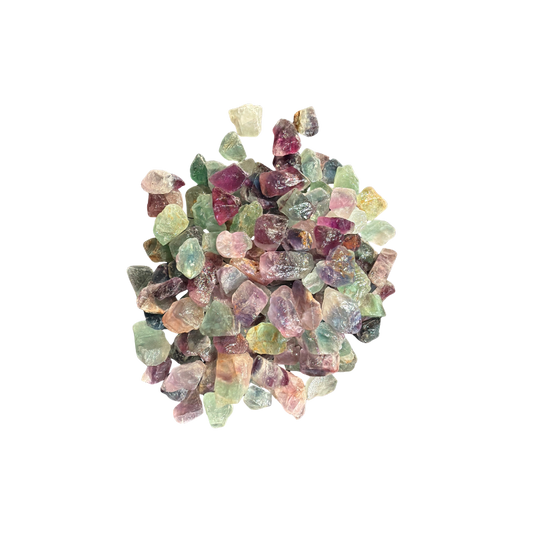 Natural rough Rainbow Fluorite pieces with purple, green, clear, and multicolored crystal formation