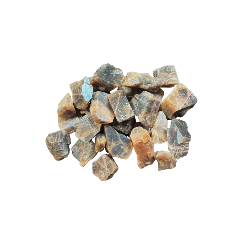 Natural rough Tanzanian Sunstone pieces with peach, copper, golden orange, and earthy mineral tones