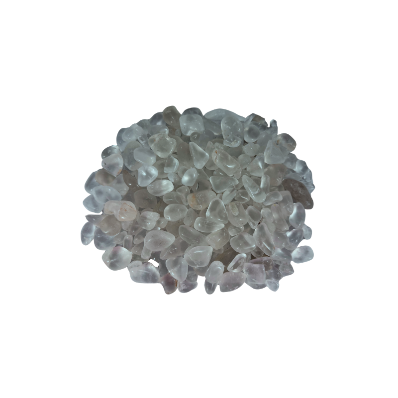 Small natural Clear Quartz tumbled stones with clear, translucent, and softly cloudy white coloring
