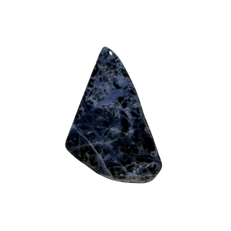 Blue Sodalite cabochon photographed with a ruler to provide an accurate size reference before purchase