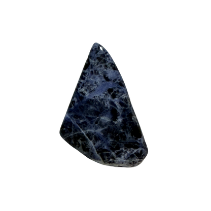 Blue Sodalite cabochon photographed with a ruler to provide an accurate size reference before purchase