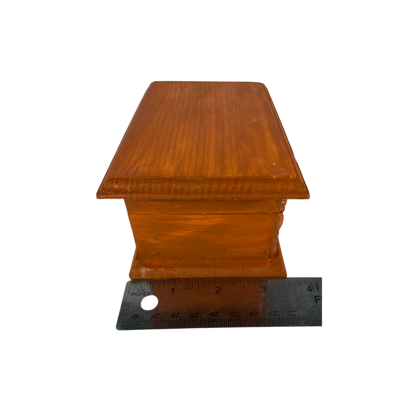 Wooden stone treasure box shown with width measurement to help customers understand the box size