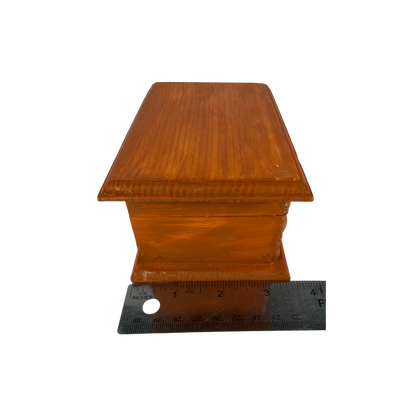Wooden stone treasure box shown with width measurement to help customers understand the box size